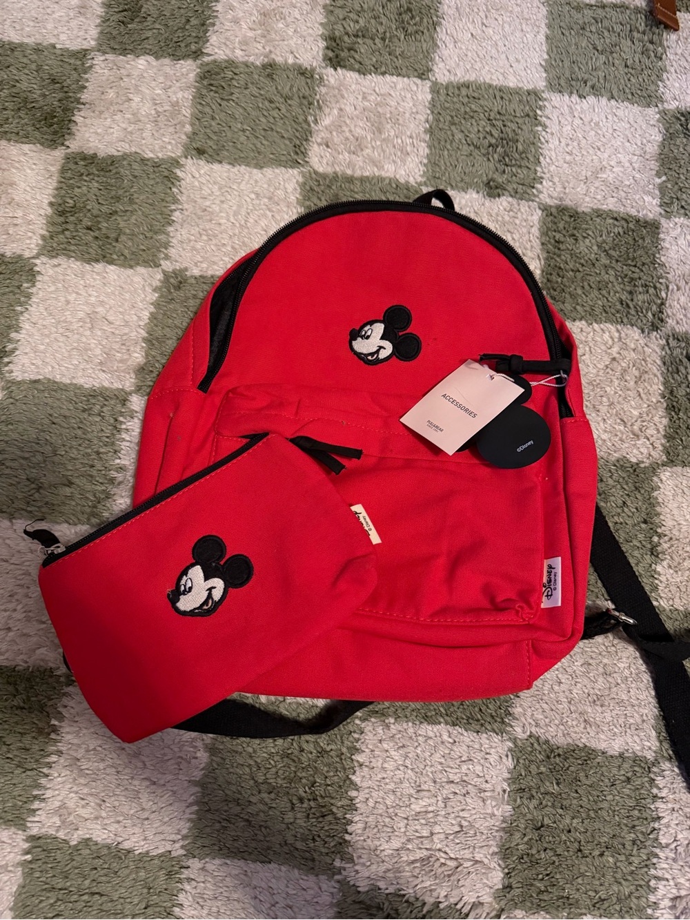 Disney Red Backpack with Mickey Embroidered Pouch Set